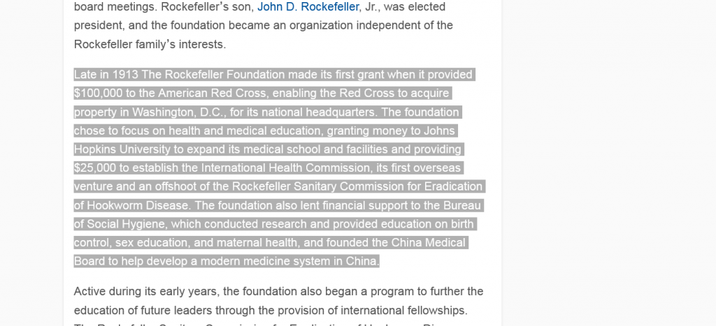 Encyclopedia.com Rockefeller Foundation Source Paragraph 5