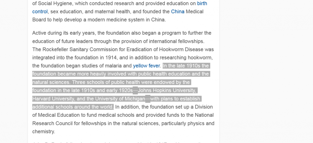 Encyclopedia.com Rockefeller Foundation Source Paragraph 6