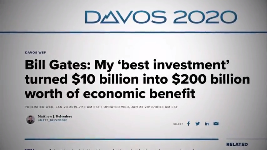 Bill Gates: My ‘best investment’ turned $10 billion into $200 billion worth of economic benefit Screenshot From Plandemic InDoctorNation