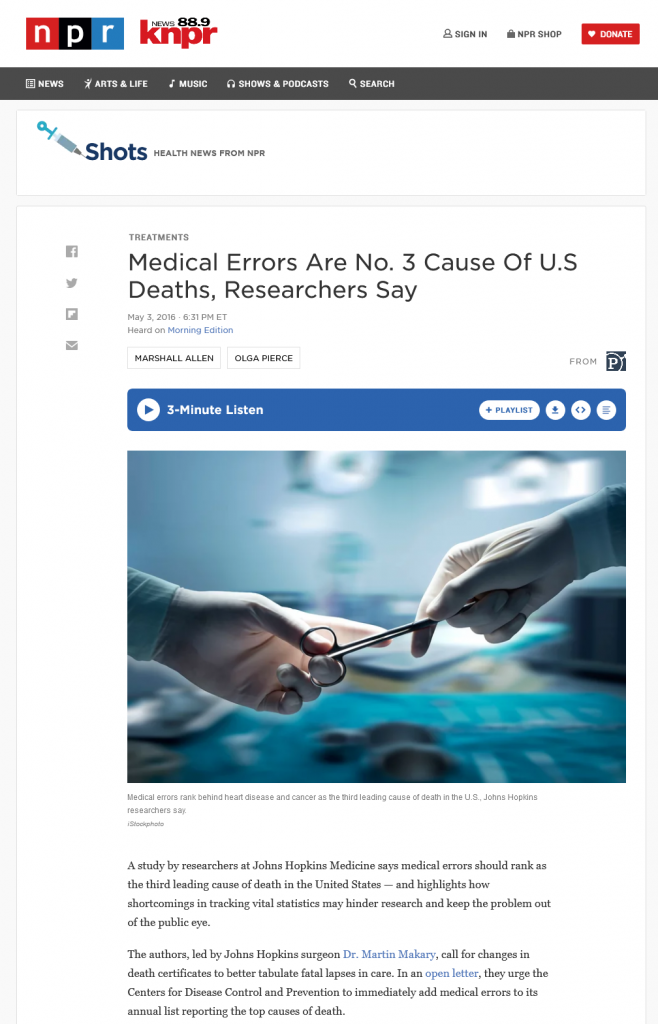Medical Errors Are No. 3 Cause Of U.S Deaths, Researchers Say Screenshot From The Web