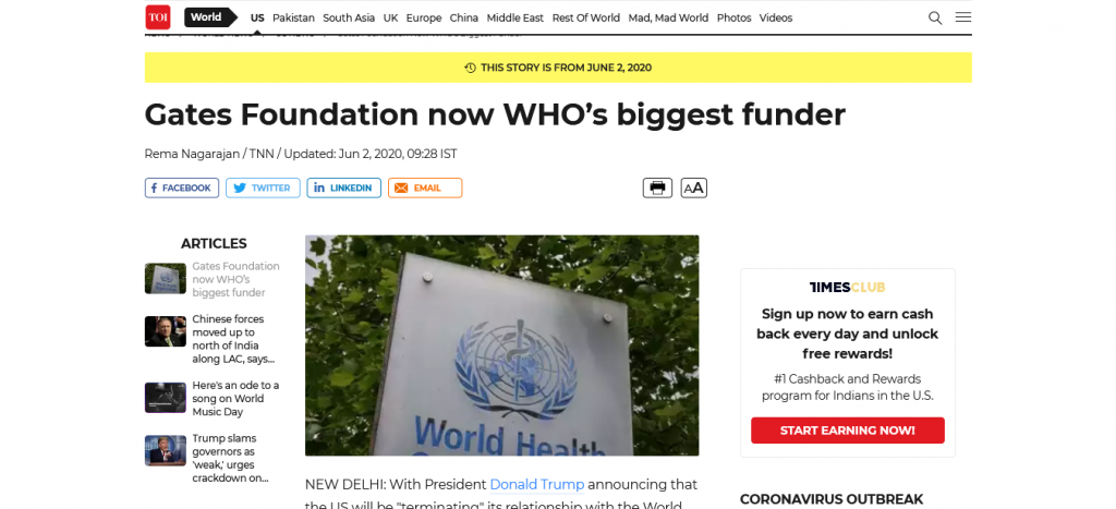 Gates Foundation now WHO’s biggest funder Screenshot From The Web