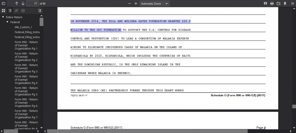 Form 990 2017 open to public Inspection in November 2014, the Bill and Melinda Gates Foundation granted $29.9 million to the cdc foundation Screenshot From Web