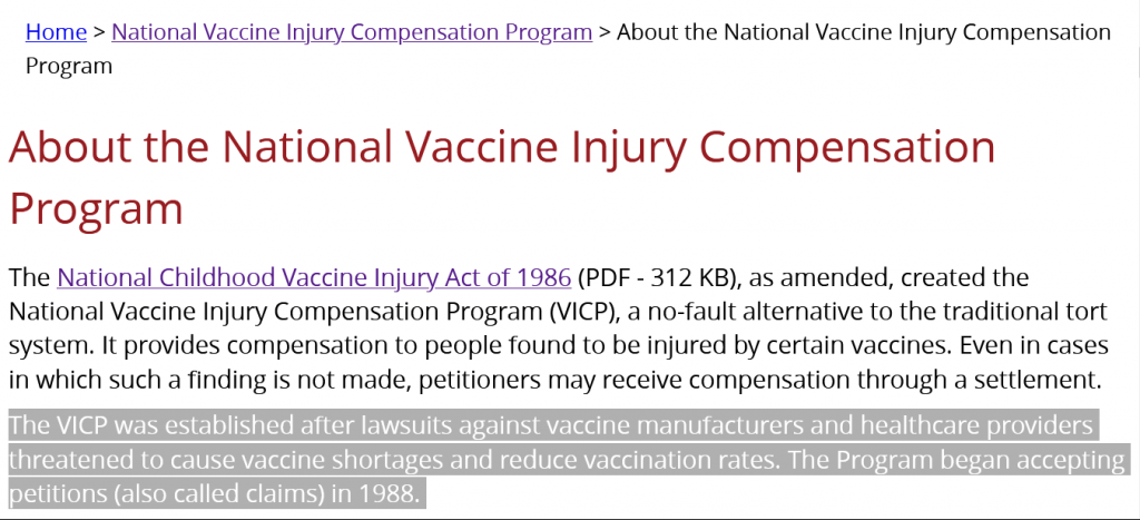 About the National Vaccine Injury Compensation Program Screenshot From The Web