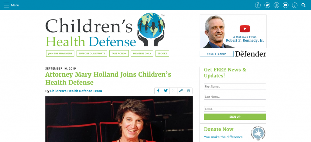 Attorney Mary Holland Joins Children’s Health Defense Screenshot From The Web