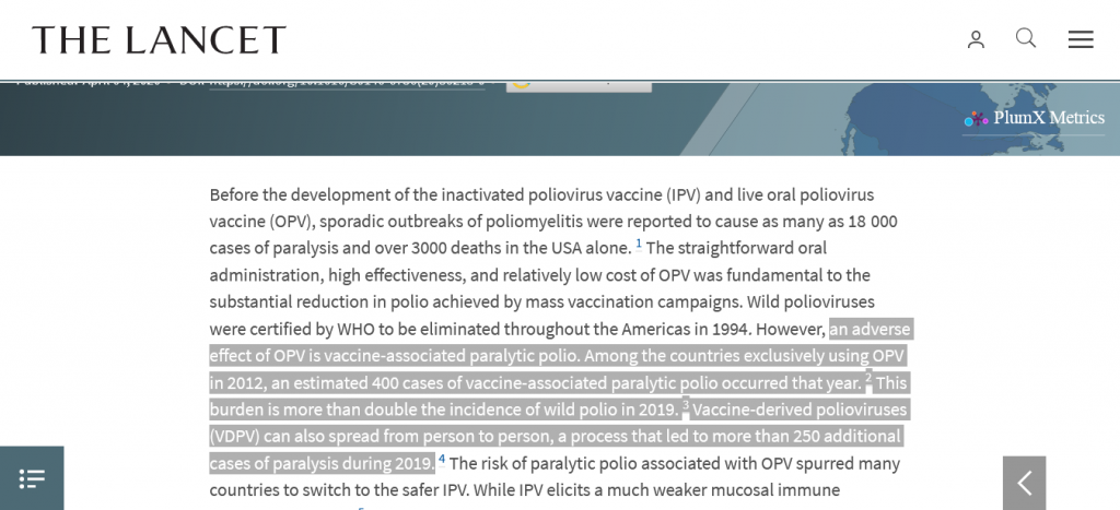 The case for replacing live oral polio vaccine with inactivated vaccine in the Americas Screenshot From The Web Courtesy The Lancet