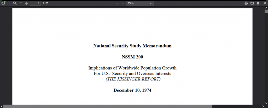 National Security Study Memorandum 200 PDF page 1 Header Screenshot From The Web