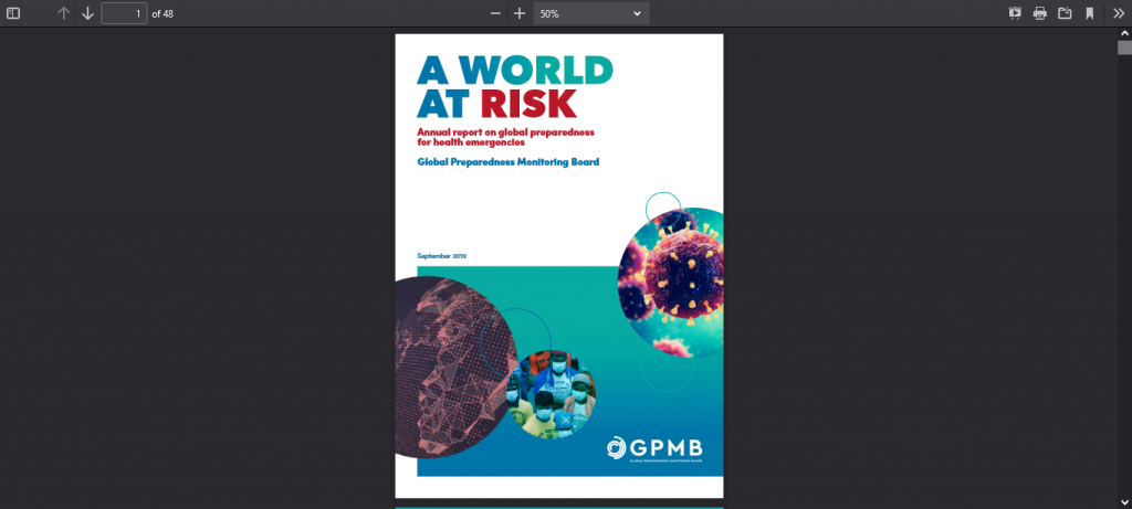 GPMB Annual Report for 2019 A World At Risk Screenshot From The Web