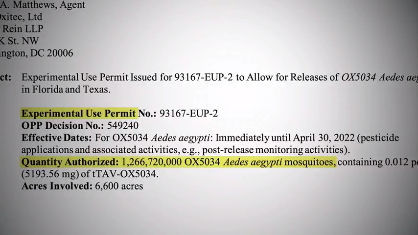 Experimental Use Permit Issued for 93167-EUP-2 to Allow for Releases of OX5034 Aedes aegypti  in Florida and Texas Permit Letter Highlighted Quotes Screenshot From Plandemic InDoctorNation