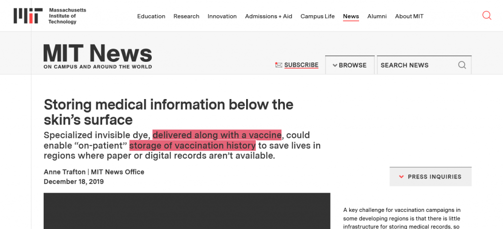 Storing medical information below the skin’s surface highlighted article quotes Screenshot From The Web
