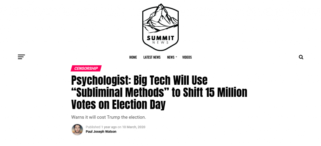 Psychologist: Big Tech Will Use “Subliminal Methods” to Shift 15 Million Votes on Election Day Screenshot From The Web For Our Plandemic InDoctorNation Fact Check