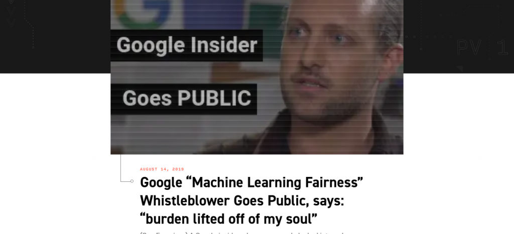 Google “Machine Learning Fairness” Whistleblower Goes Public, says: “burden lifted off of my soul” Google Document Leaks (Project Veritas) Screenshot From The Web
