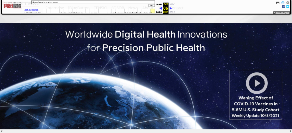 Covid-19 Hospitalizations Report Announcement On Humetrix.com Home Page Screenshot Of A Wayback Machine Snapshot Dated Oct 6th, 2021