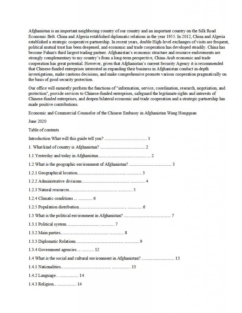 Chinese Afghanistan Investment Proposal Document Page 3