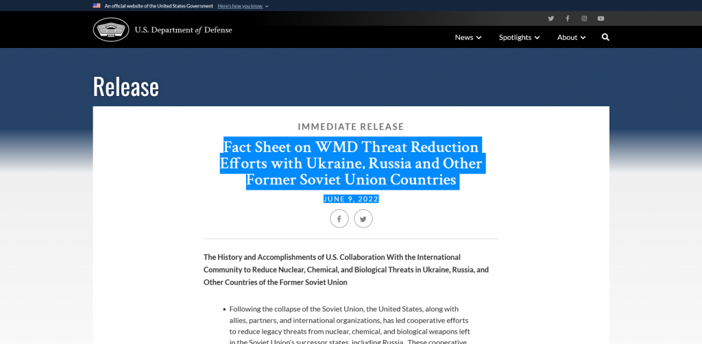 Fact Sheet on WMD Threat Reduction Efforts with Ukraine, Russia and Other Former Soviet Union Countries