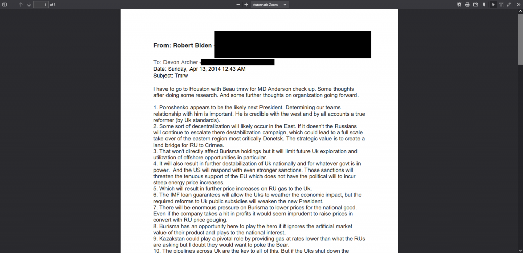 Robert Biden, Devon Archer & Burisma Connection Document