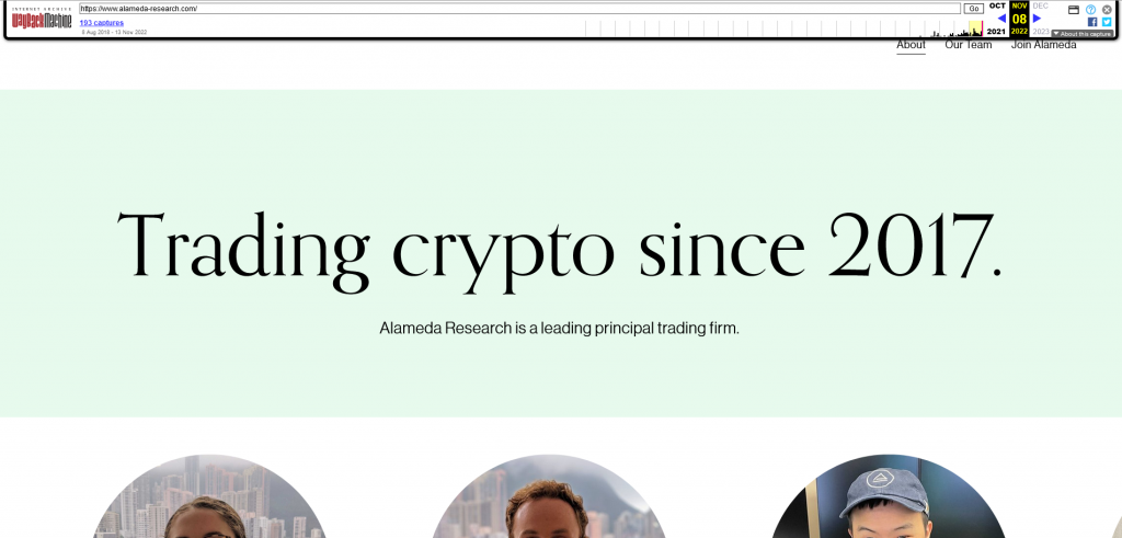Alameda Research Website Wayback machine snapshot Nov 8th, 2022 Screenshot from the web