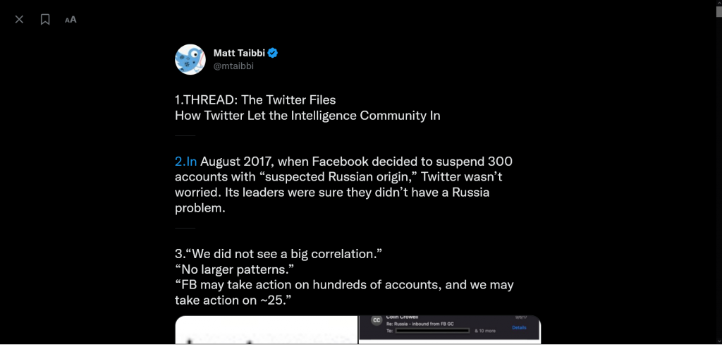 Twitter Files Part 11 How Twitter Let the Intelligence Community In. Screenshot from the web