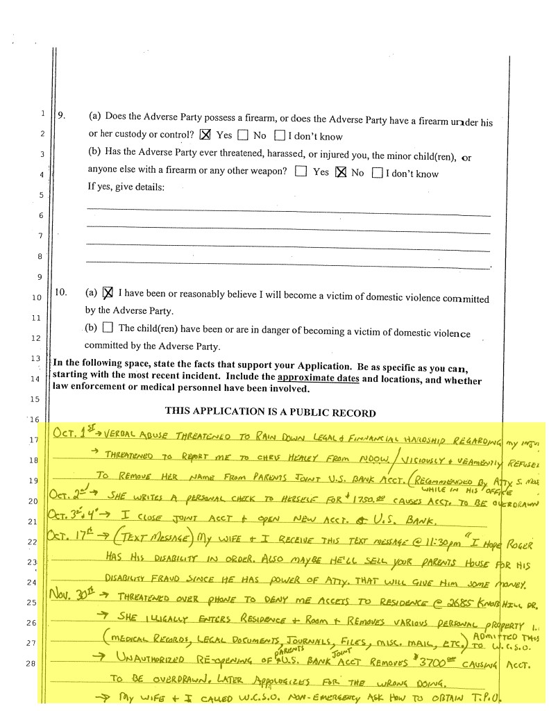Who Framed Roger Rabbit? The Roger Hillygus Case A Forensic Timeline Analysis
Page 4 of Roger's Application for a Temporary Protective Order Filed Dec 24th, 2013