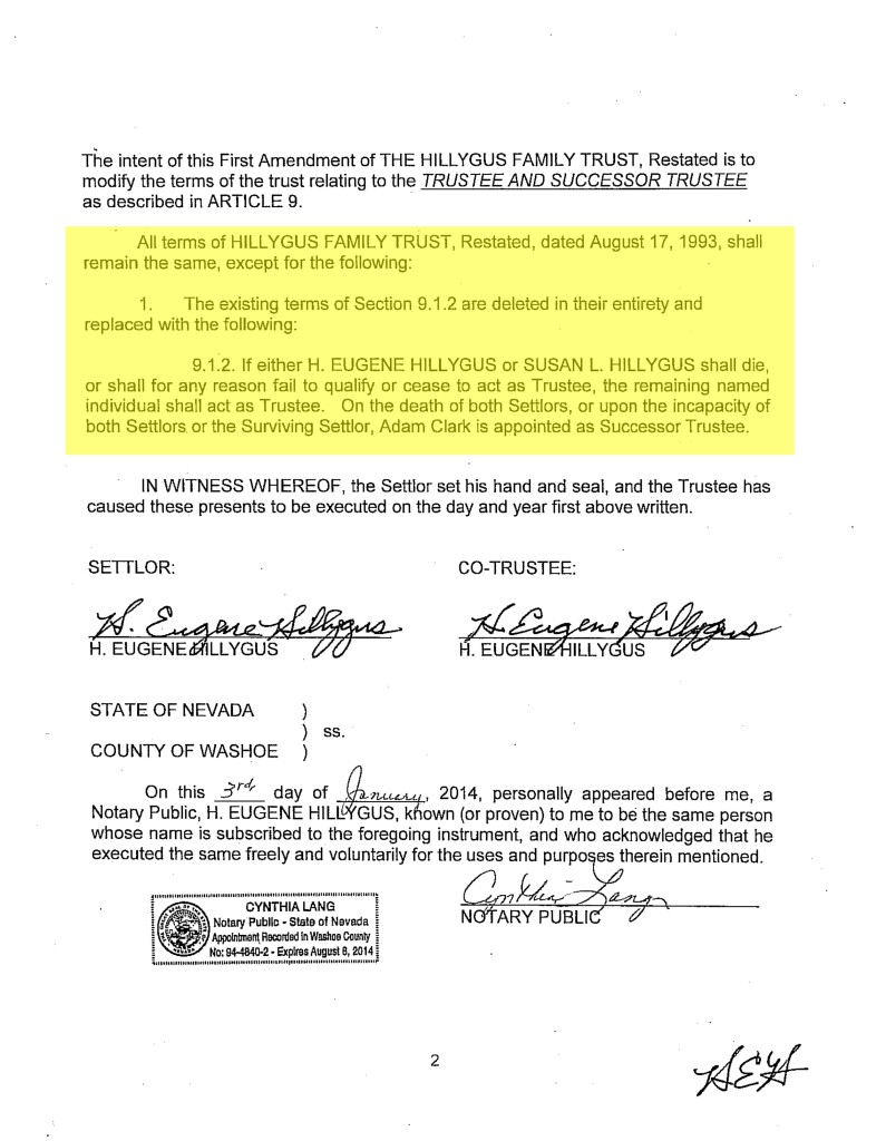 Who Framed Roger Rabbit? The Roger Hillygus Case A Forensic Timeline Analysis
First Amendment to THE HILLYGUS FAMILY TRUST, Restated, Dated August 17th, 1993
Section 9.1.2