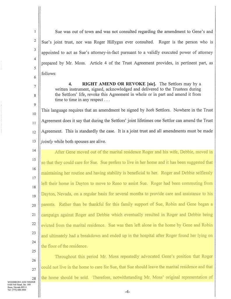 Page 4 of
OBJECTION TO PETITION REGARDING ADMINISTRATION OF REVOCABLE TRUST 