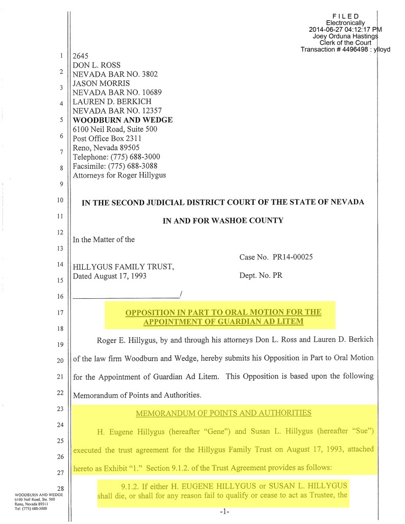 OPPOSITION IN PART TO ORAL MOTION FOR THE APPOINTMENT OF GUARDIAN AD LITEM Page 1