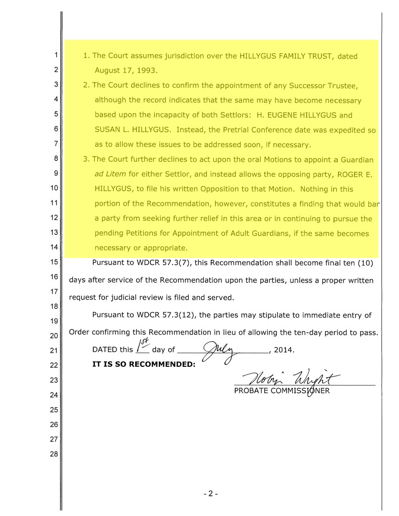 RECOMMENDATION FOR ORDER ASSUMING JURISDICTION OVER TRUST; ORDER SETTING PRETRIAL CONFERENCE Page 2