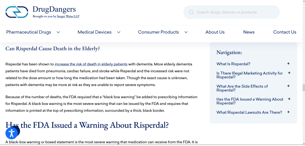 Risperdal Black Box Warning Courtesy of www.drugdangers.com