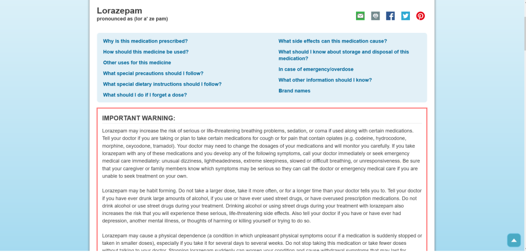 Lorazepam IMPORTANT WARNING courtesy of medlineplus.gov