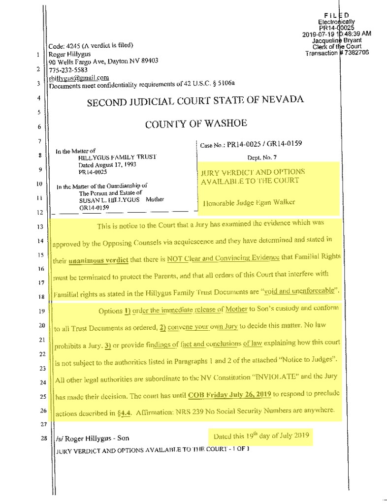 Who Framed Roger Rabbit? The Roger Hillygus Case A Forensic Timeline Analysis
CASE NO: PR14-0025/GR14-0159 DEPT NO. 7 JURY VERDICT AND OPTIONS AVAILABLE TO THE COURT