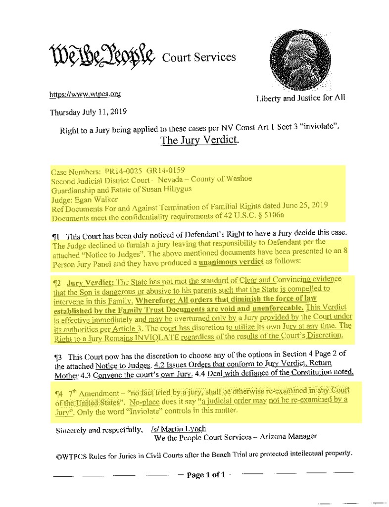 Who Framed Roger Rabbit? The Roger Hillygus Case A Forensic Timeline Analysis
NOTICE OF JURY VERDICT CASE NUMBERS PR14-0025 GR14-0159 SECOND JUDICIAL DISTRICT COURT – NEVADA – COUNTY OF WASHOE